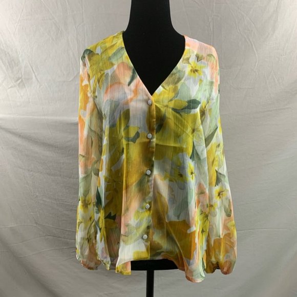 Gold Shimmer Floral Chiffon Blouse - Picture 6 of 9